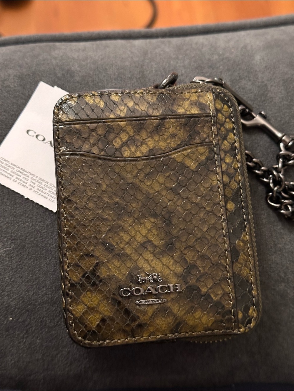 Coach Zip Card Case Wallet With Snake Print Leather - Gunmetal/Olive nwt - Picture 12 of 14